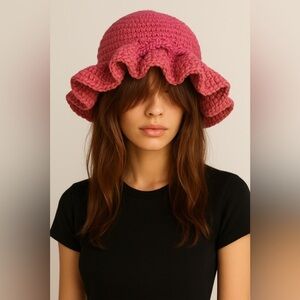 Pink Ruffled crochet Women's Hat